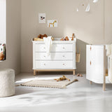 Oliver Furniture Wood Kommode mit 3 Schubladen Weiß/Eiche + Wickelplatte groß