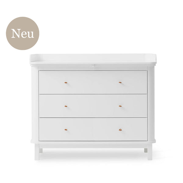 Oliver Furniture Wood Kommode mit 3 Schubladen Weiß + Wickelplatte groß