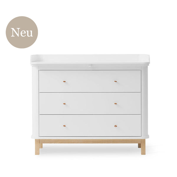 Oliver Furniture Wood Kommode mit 3 Schubladen Weiß/Eiche + Wickelplatte groß