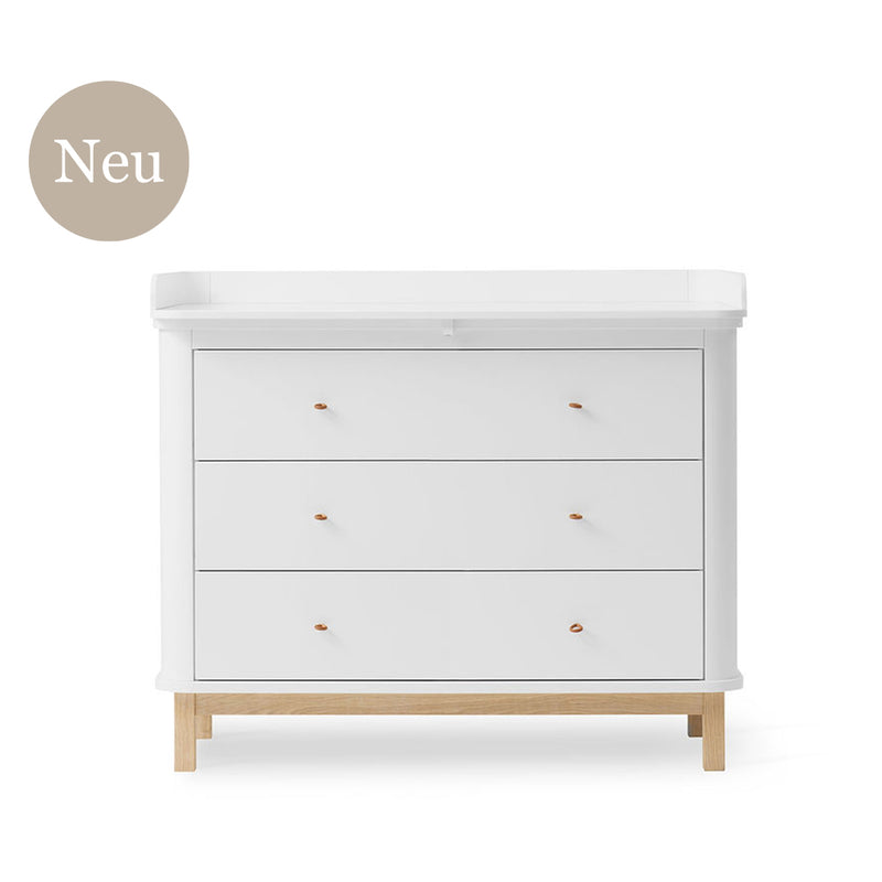 Oliver Furniture Wood Kommode mit 3 Schubladen Weiß/Eiche + Wickelplatte groß