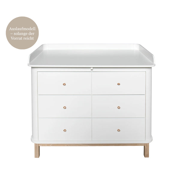 Oliver Furniture Wood Kommode mit 6 Schubladen Weiß/Eiche + Wickelplatte groß