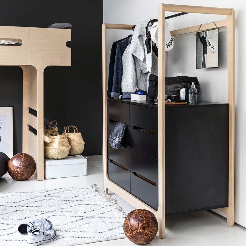 Rafa-kids H-chest of drawers with 8 drawers and clothes rail black