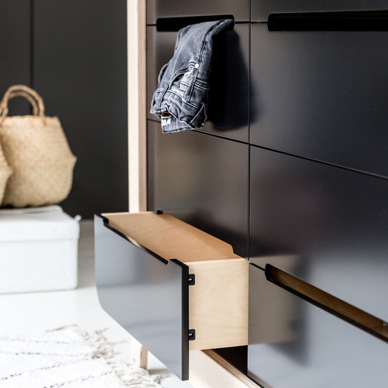 Rafa-kids H-chest of drawers with 8 drawers and clothes rail black