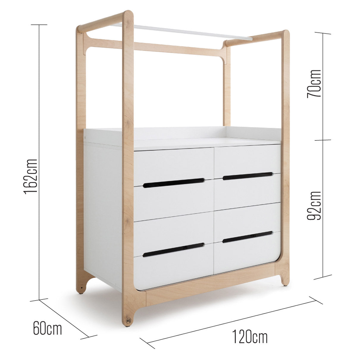 111cm Kommode Mit 4 Stoff Schubladen & Kleiderstange - Weiße Kommode Für Schlafzimmer, Flur, Wohnzimmer