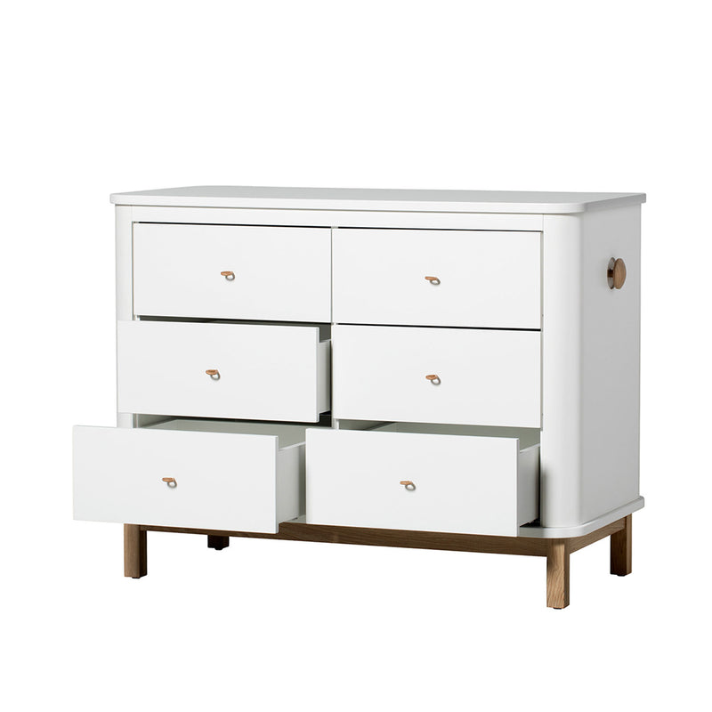 Oliver Furniture Wood Kommode mit 6 Schubladen Weiß/Eiche + Wickelplatte klein