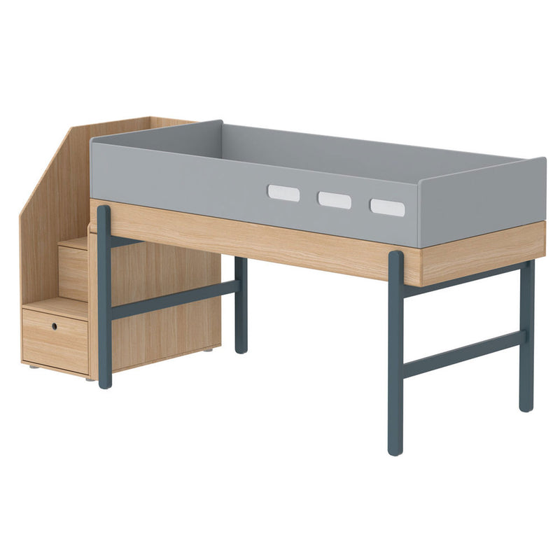 FLEXA Popsicle mid-high bed with stairs Oak/Blueberry 90x200 cm