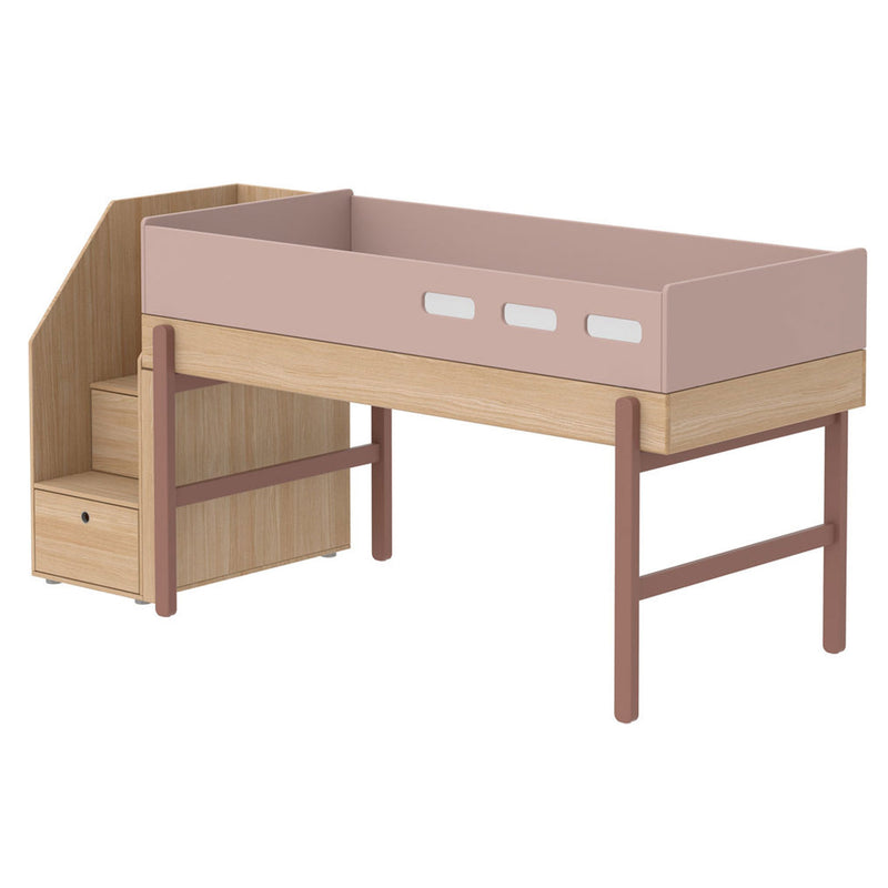 FLEXA Popsicle mid-high bed with stairs oak/cherry 90x200 cm