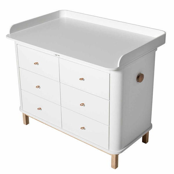 Oliver Furniture Wood Wickelplatte groß für Kommode mit 6 Schubladen Weiß