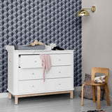 Oliver Furniture Wood Kommode mit 6 Schubladen Weiß/Eiche + Wickelplatte klein