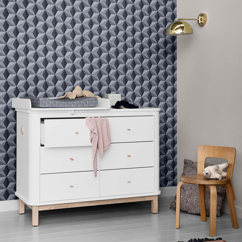 Oliver Furniture Wood Kommode mit 6 Schubladen Weiß/Eiche + Wickelplatte klein