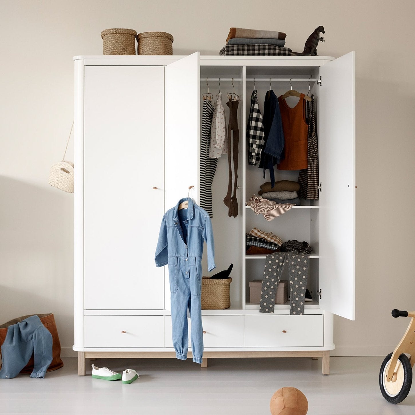 oliver furniture wood kleiderschrank 3-türig weiß/eiche – engel