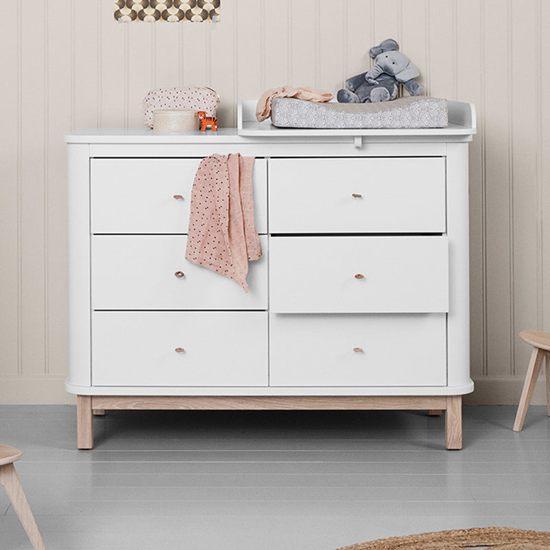 Oliver Furniture Wood Kommode mit 6 Schubladen Weiß/Eiche + Wickelplatte klein