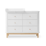 Oliver Furniture Wood Kommode mit 6 Schubladen Weiß/Eiche + Wickelplatte klein