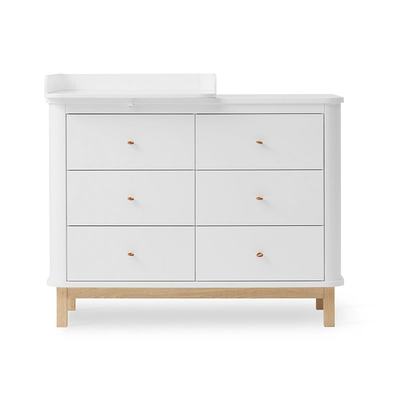 Oliver Furniture Wood Kommode mit 6 Schubladen Weiß/Eiche + Wickelplatte klein