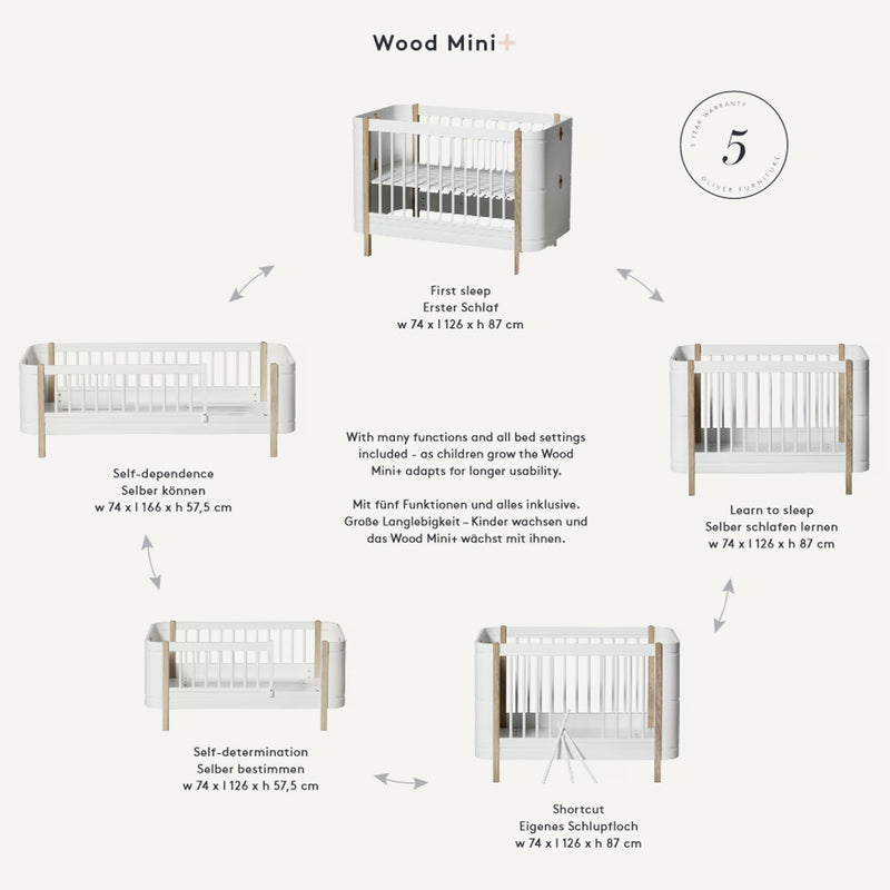 Oliver Furniture Wood Mini+ Basic baby bed white/oak 68x122 cm