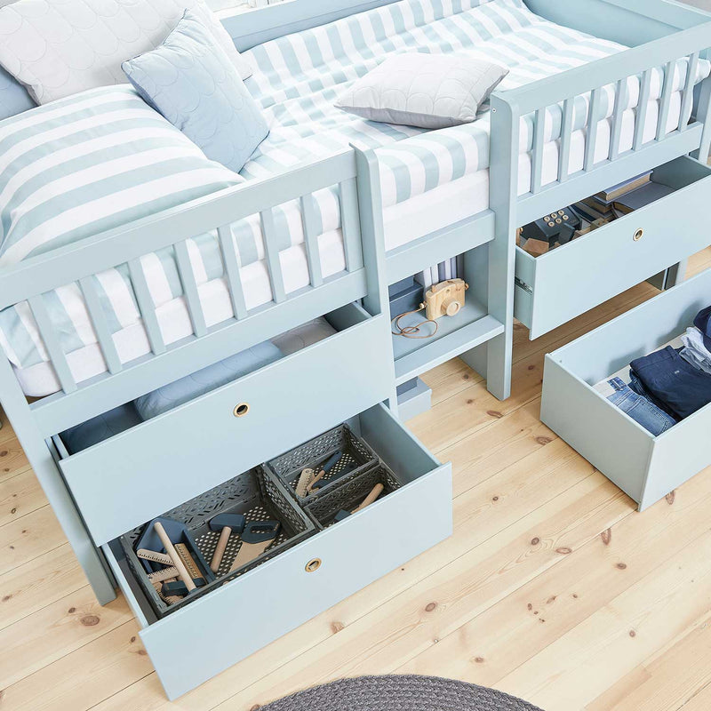 FLEXA Freja mid-high bed with drawers blue 90x200 cm