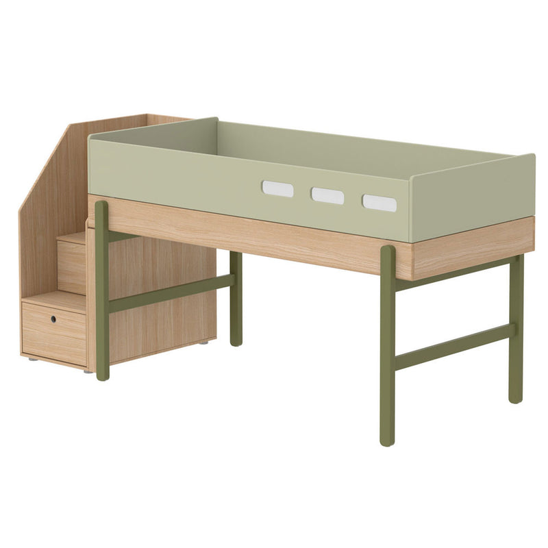 FLEXA Popsicle halbhohes Bett mit Treppe Eiche/Kiwi 90x200 cm