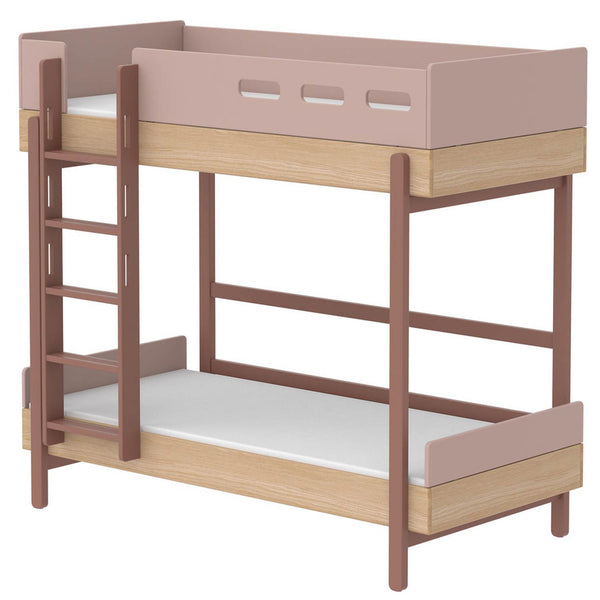 FLEXA Popsicle Bunk Bed with Straight Ladder Oak/Cherry 90x200 cm