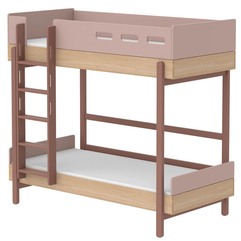 FLEXA Popsicle Etagenbett mit gerader Leiter Eiche/Cherry 90x200 cm