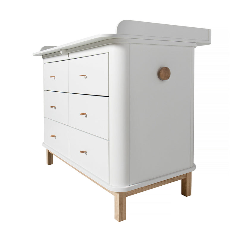 Oliver Furniture Wood Kommode mit 6 Schubladen Weiß/Eiche + Wickelplatte groß