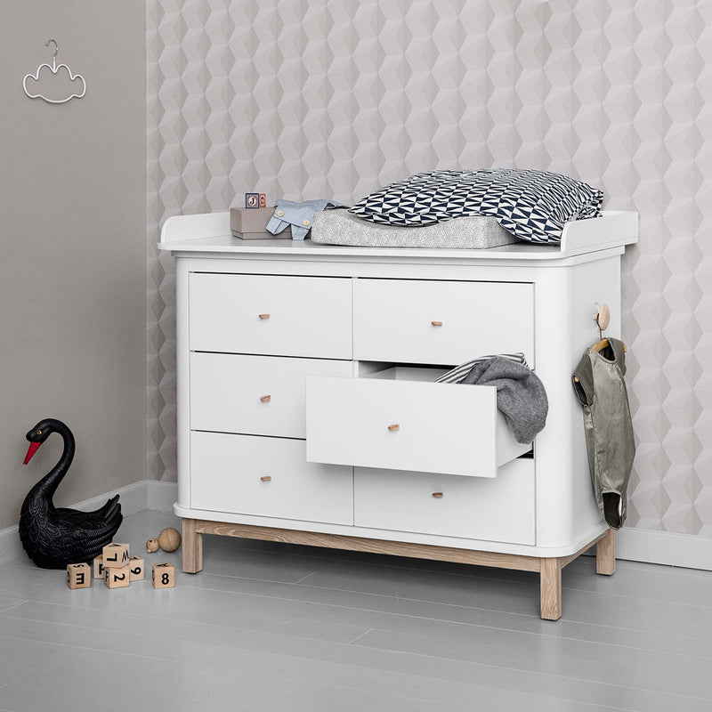 Oliver Furniture Wood Kommode mit 6 Schubladen Weiß/Eiche + Wickelplatte groß