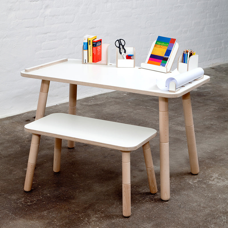 Growing Table pencil holder and tear-off bar in white birch