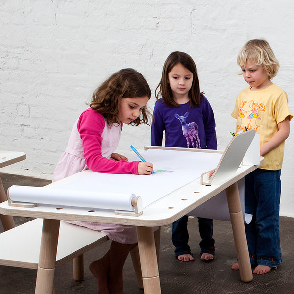 Growing Table pencil holder and tear-off bar in white birch