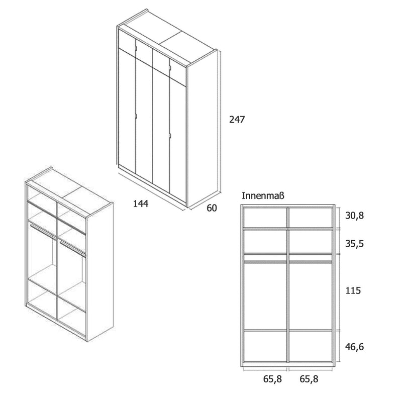 Muba Bespoke 4-türiger Schrank 144x247 cm